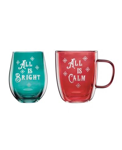 Cambridge 18 oz Red Green Mug Wine Glass, Set Of 2 In Multi