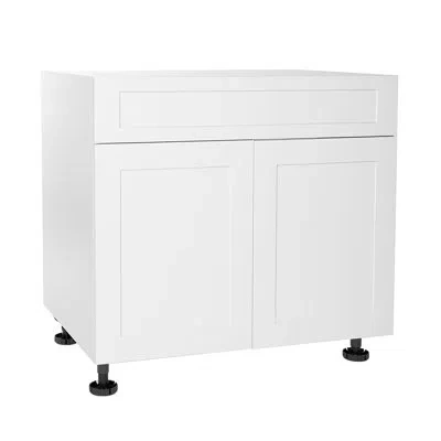Cambridge Everest Quick Assemble Modern Style, Shaker White 36 In. Sink Base Kitchen Cabinet, 2 Door In Matte;blanc