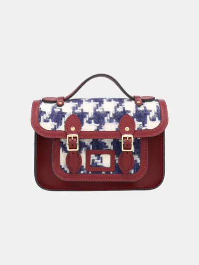 Cambridge Satchel The Mini In Oversized Blue Houndstooth And Oxblood