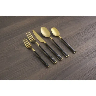 Cambridge Silversmiths Cambridge Eivin Marble 20-piece Flatware Set In Gold