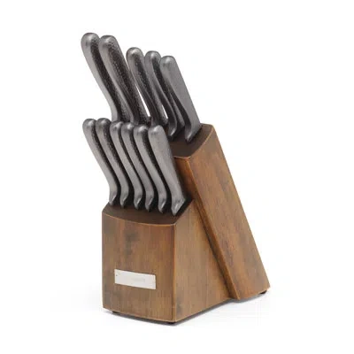 Cambridge Silversmiths Cambridge Nero Hammered Titanium 12-piece Cutlery Block Set In Black