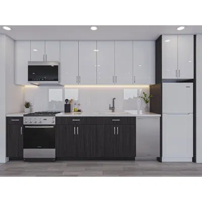 Cambridge White Gloss & Carbon Marine Assembled Kitchen Cabinet Set – Full Kit In Matte Black