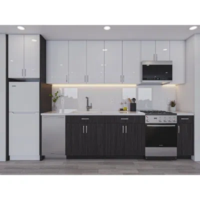 Cambridge White Gloss & Carbon Marine Assembled Kitchen Cabinet Set – Full Kit In Matte Black