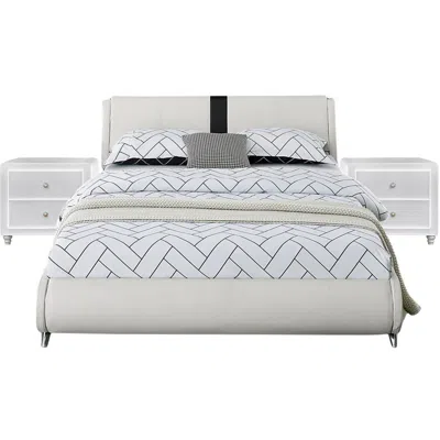 Camden Isle Carlton Platform Bed, Queen, White With 2 Nightstands/ White