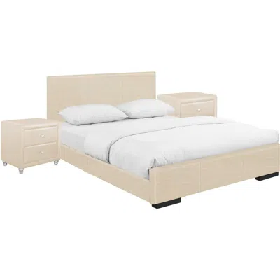 Camden Isle Hindes Upholstered Platform Bed, Beige, Queen With 2 Nightstands/ Beige