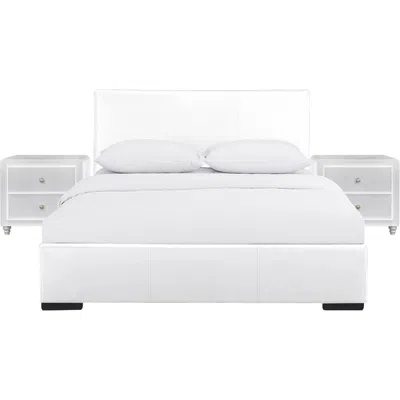 Camden Isle Hindes Upholstered Platform Bed, White, King With 2 Nightstands/ White