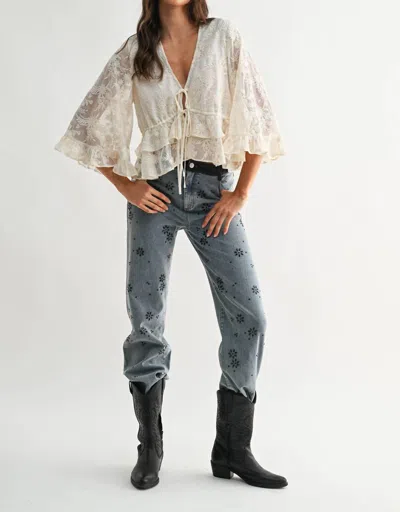 Camellia Belle Embroidered Sheer Blouse In Cream In White