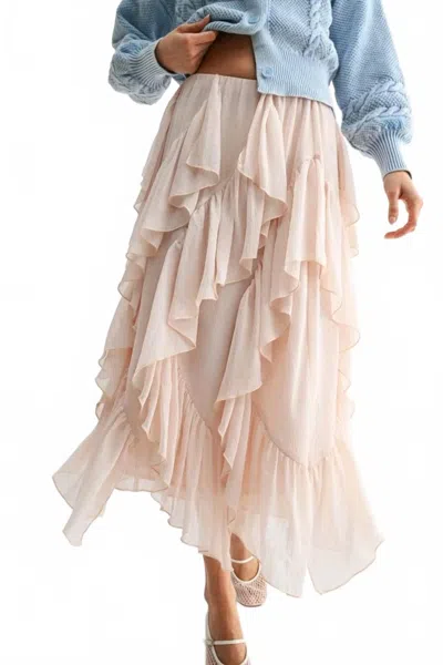 Camellia Breeze Layered Chiffon Midi Skirt In Pink Blush In Multi
