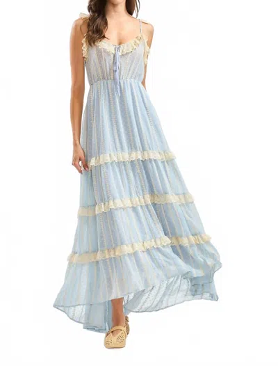 Camellia Cd10576d Lace Maxi Dress With Layered Ruffle In Light Blue