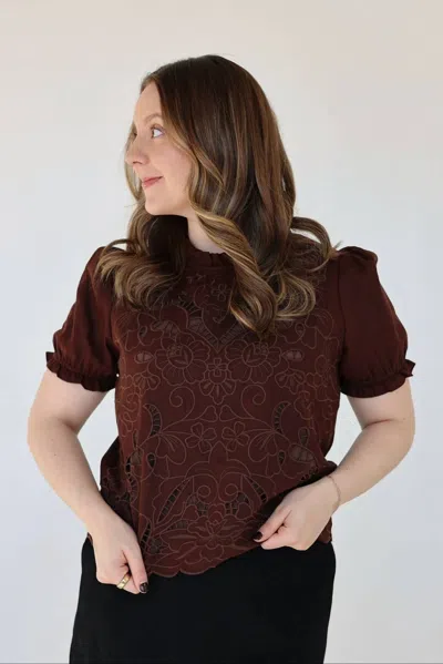 Camellia Clara Embroidered Eyelet Blouse In Brown