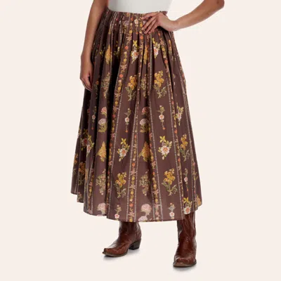 Camellia Clothing Camellia Women's Brown Floral Print Midi Skirt