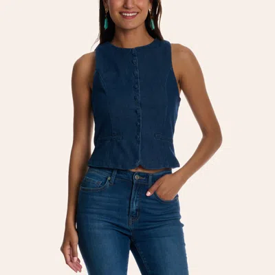 Camellia Clothing Camellia Women's Dark Wash Cropped Denim Vest In Blue