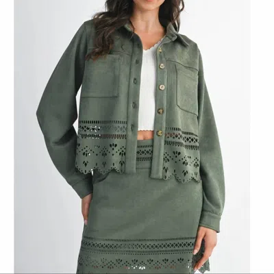 Camellia Detail Jacket In Olive In Green
