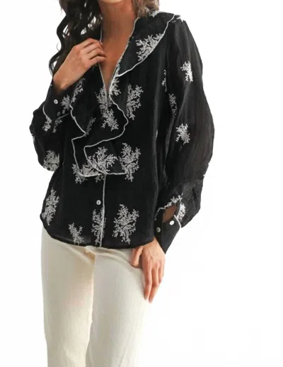 Camellia Embroidered Blouse In Black In Blue