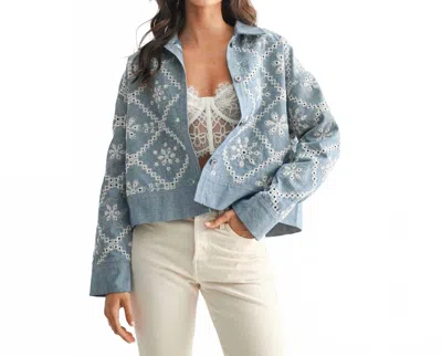 Camellia Embroidered Jacket In Light Denim/ivory In Multi