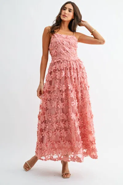 Camellia Floral Embroidered A Line Gown In Pink
