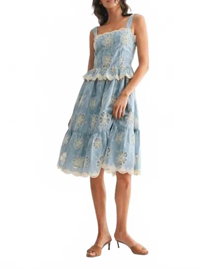 Camellia Floral Lace Midi Dress In Blue