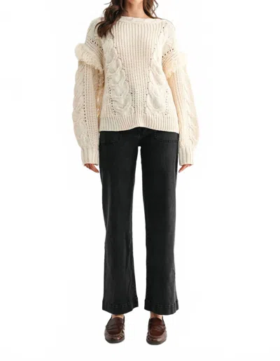 Camellia Fringe Detail Cable Knit Sweater In Beige In Neutral