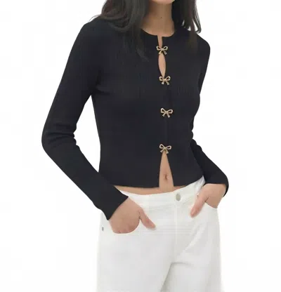 Camellia Gabriella Bow Button Sweater In Black