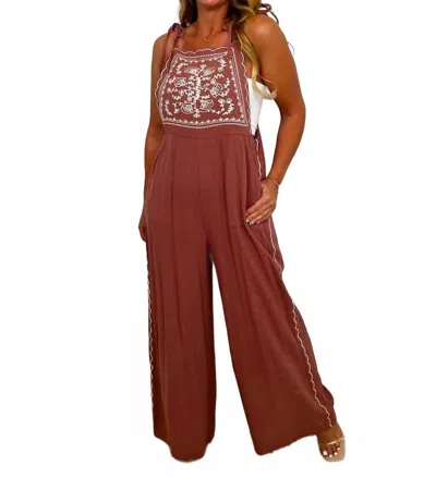 Camellia Going All In Wide Leg Jumpsuit In Pink In Brown