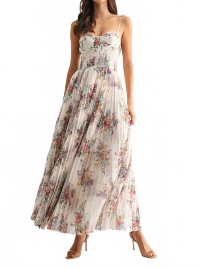 Camellia Gracie Floral Tulle Maxi Dress In Beige In Multi