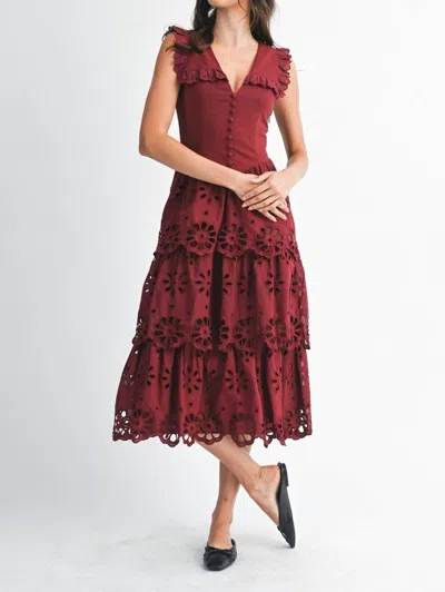 Camellia Graciela Eyelet Midi Dress In Burgundy In Red