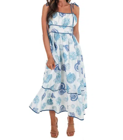 Camellia On The Seashore Midi Dress In Blue Multi