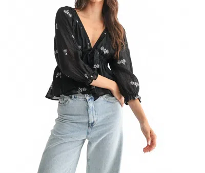 Camellia Raina Embroidered Tie Detail Blouse In Black