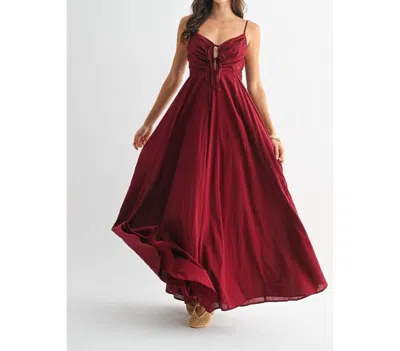 Camellia Ruched Tie Bodice Maxi Dress In Wine In Burgundy