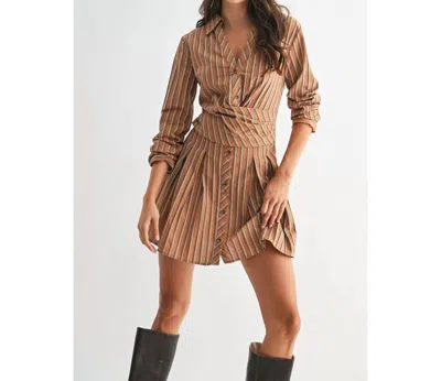 Camellia Stripe Collared Dress In Brown In Neutral