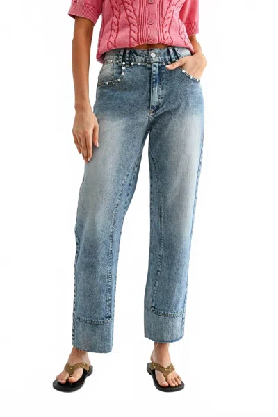 Camellia Studded High-waist Straight-leg Jeans In Med Washed In Multi