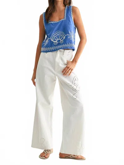 Camellia Summer Plans Embroidered Sleeveless Top In Blue