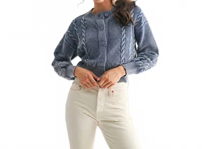 Camellia Washed Blended Cable Knit Cardigan In Denim Blue