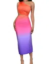 Cameo Ombre Midi Dress With Cutout In Multicolored In Multi