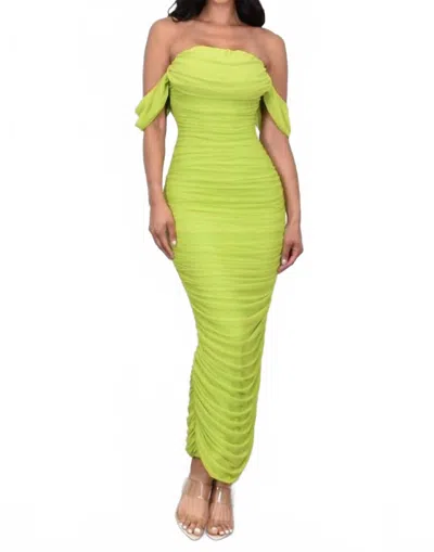 Cameo Virginia Mesh Off Shoulder Dress In Chartreuse In Green