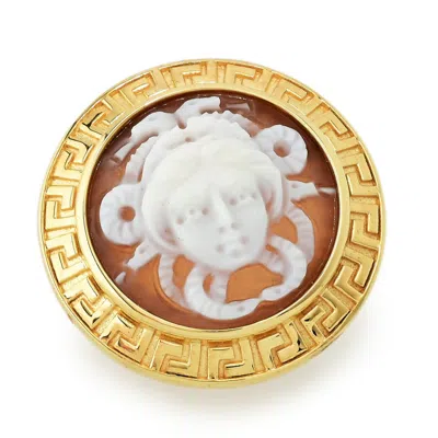 Cameo-italiano Cameo Italiano "acropolis" 20mm Medusa Shell Cameo Greek Key Halo Ring In Gold