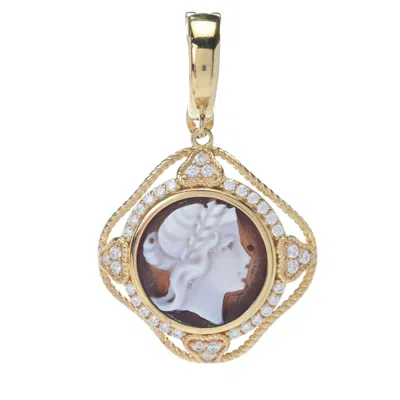 Cameo-italiano Cameo Italiano "florence" 12mm Portrait Cameo & Simulated Diamond Pendant In Multi