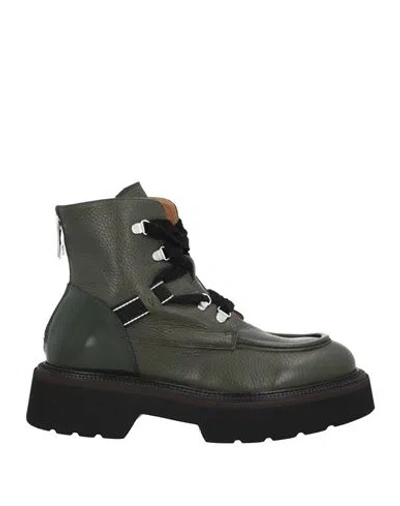 Camerlengo Woman Ankle Boots Military Green Size 10 Leather