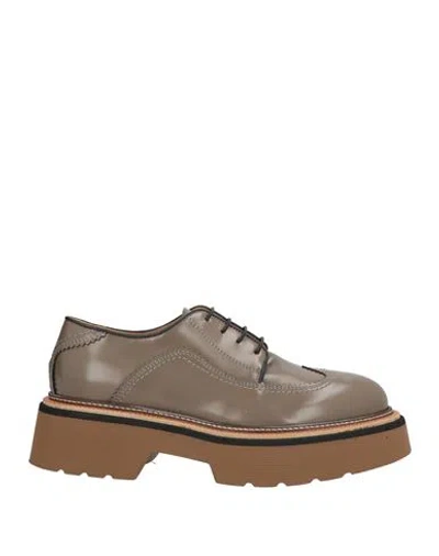 Camerlengo Woman Lace-up Shoes Khaki Size 8 Leather In Beige