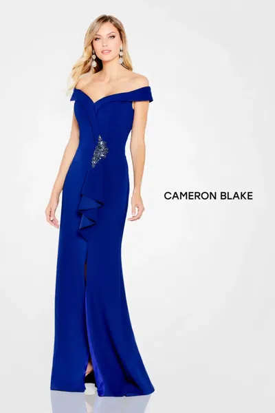 Cameron Blake 120614 Long Fitted Slit Formal Evening Dress In Blue