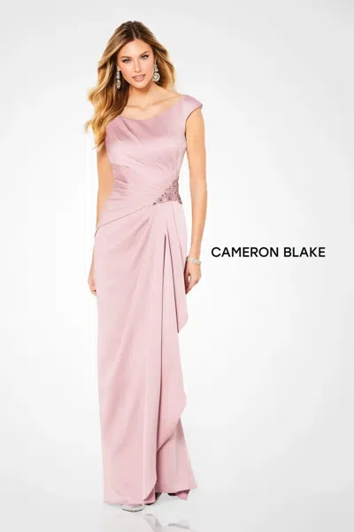 Cameron Blake 219676 Pleated Long Formal Beaded Evening Dress In Pink