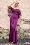 Cameron Blake 220632 Long Formal Fitted Lace Evening Dress In Purple