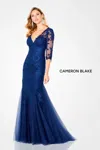 Cameron Blake 220644 Long Formal Mother Of The Bride Beaded Lace Evening Dress In Blue