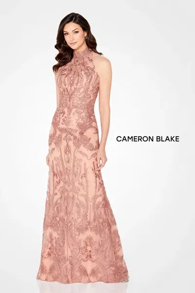 Cameron Blake 220645 Long Formal Fitted Evening Dress In Brown