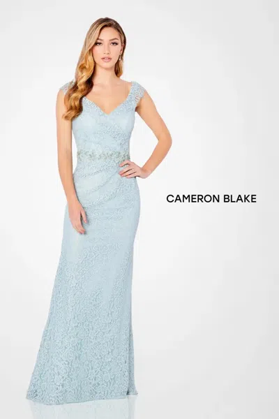 Cameron Blake 221682 Long Fitted Lace Formal Evening Dress In Green