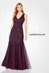 Cameron Blake 221684 Beaded Long  Formal Evening A Line Dress In Burgundy