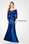 Cameron Blake 221686w Long Formal Pleated Plus Size Evening Dress In Blue