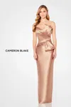 Cameron Blake 221689 Fitted Long Evening Formal Pleated Dress In Brown