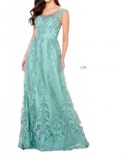 Cameron Blake A-line Gown In Sage In Multi