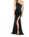 Cameron Blake Applique One Shoulder Evening Dress In Black In Black